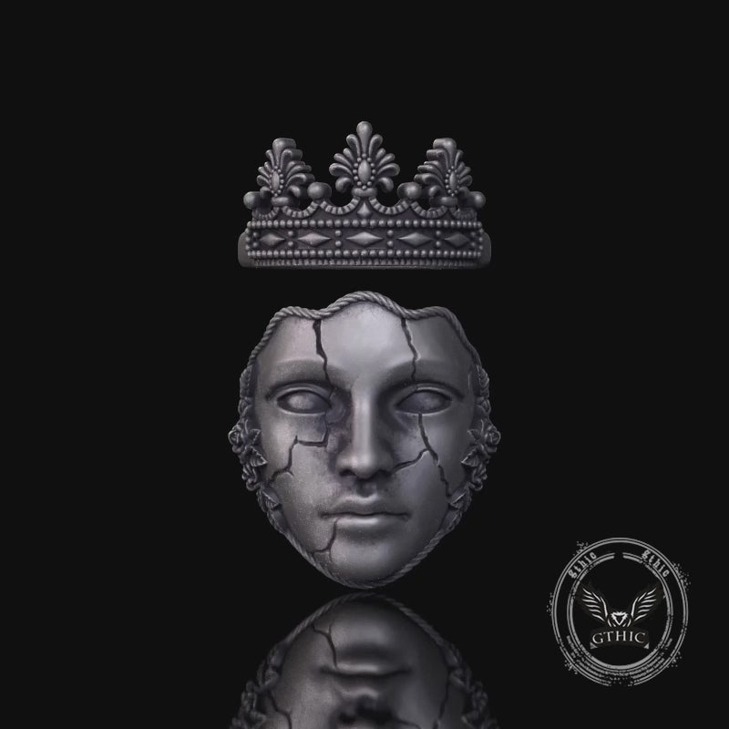 Gothic Cracked Mask Crown Sterling Silver Ring