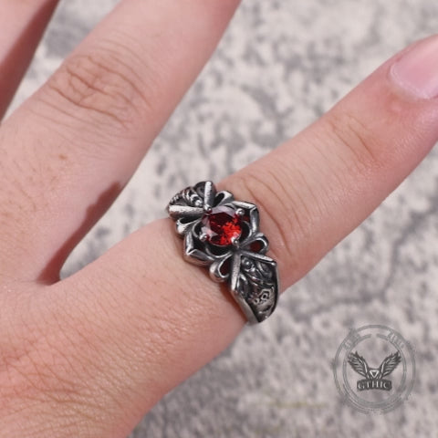 Vintage Patterned Openwork Gem Stainless Steel Ring