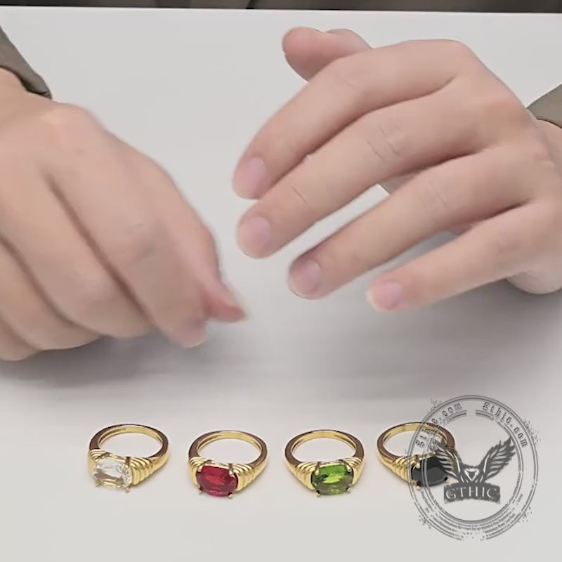 Fashionable Gemstone Stainless Steel Narrow Ring