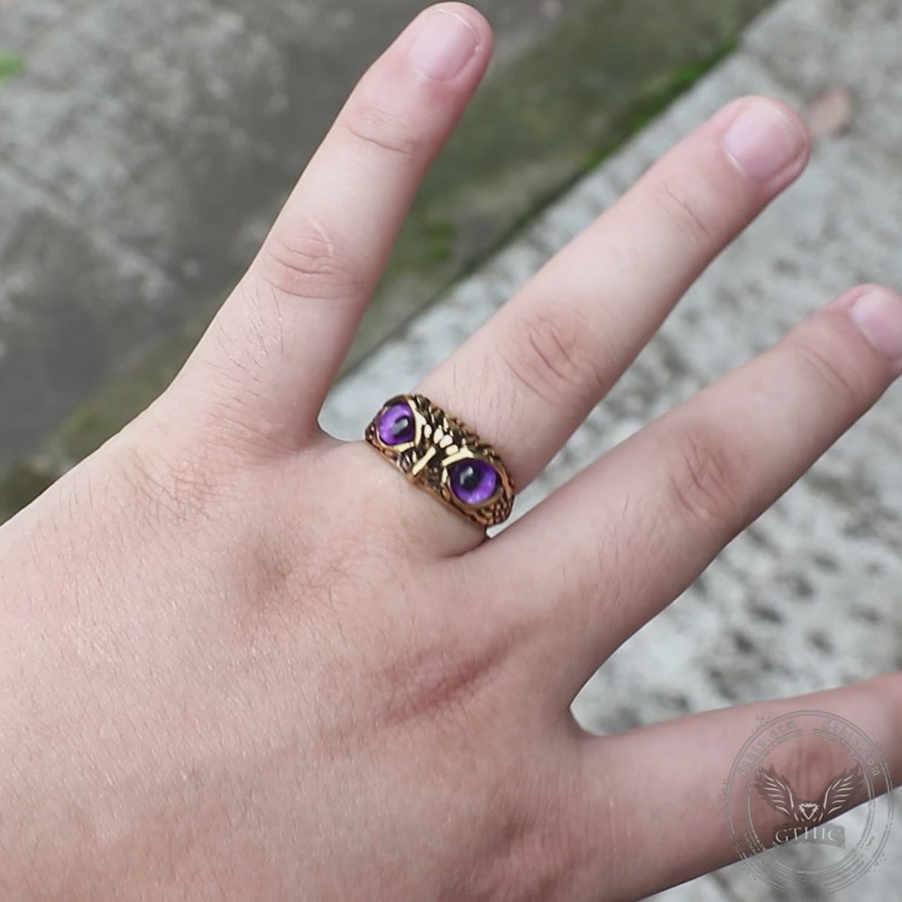 Owl Gem Eye Stainless Steel Ring