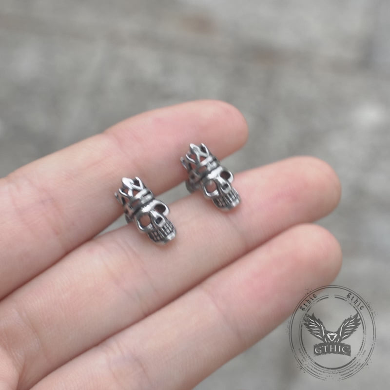 Gothic Crown Skull Head Stainless Steel Stud Earrings | Gthic.com