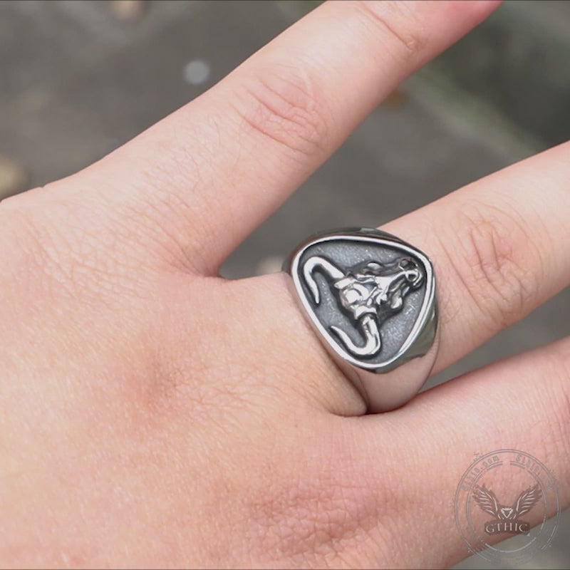 Bull Stainless Steel Signet Animal Ring