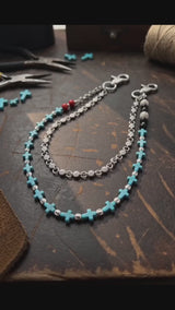 Retro Double-Layer Turquoise Cross Skull Alloy Pants Chain
