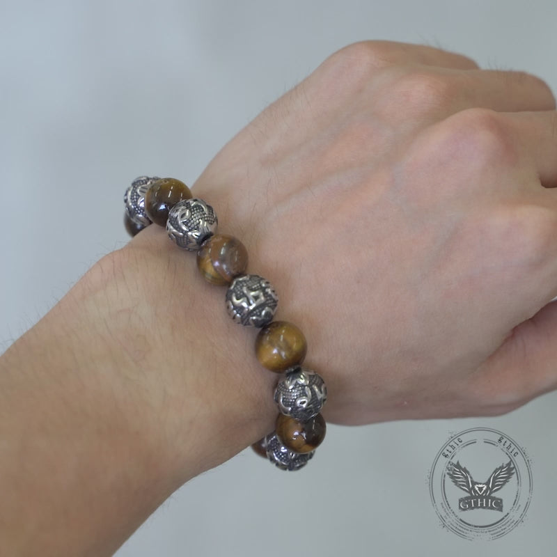 Vintage Six-character Stainless Steel Buddha Bead Bracelet