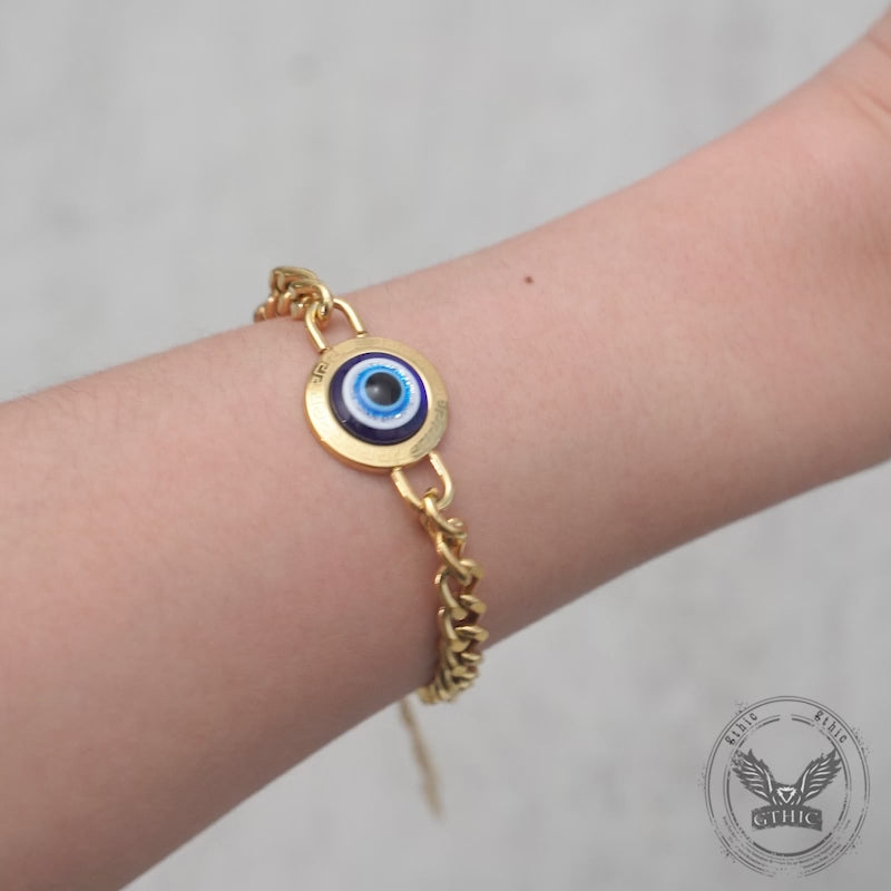 Pulsera de acero inoxidable con mal de ojo dorado