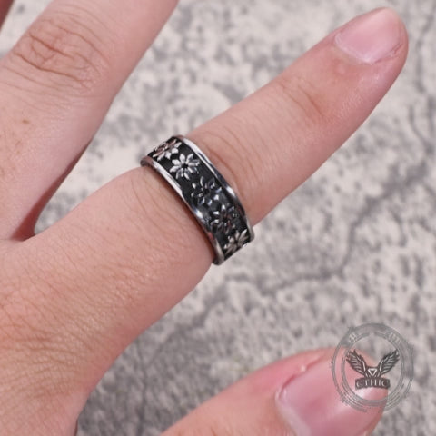 Simple Punk Rhombus Flower Stainless Steel Ring
