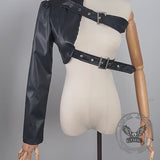 Punk One Shoulder Irregular PU Leather Top