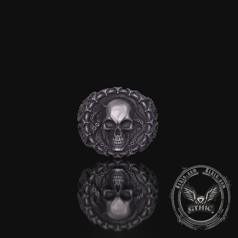 Gothic Tentacle Skull Head Sterling Silver Ring