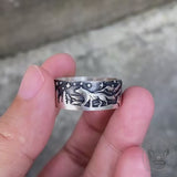 Loyal Wolf Pattern Sterling Silver Embossed Ring