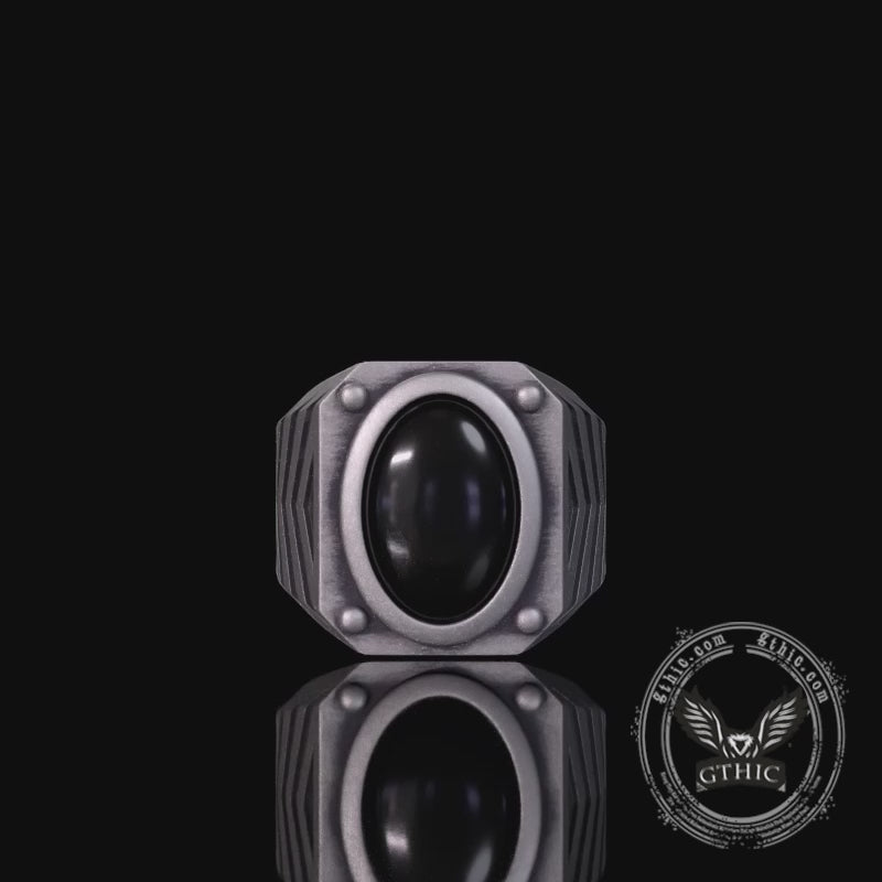 Punk Black Gemstone Sterling Silver Square Ring