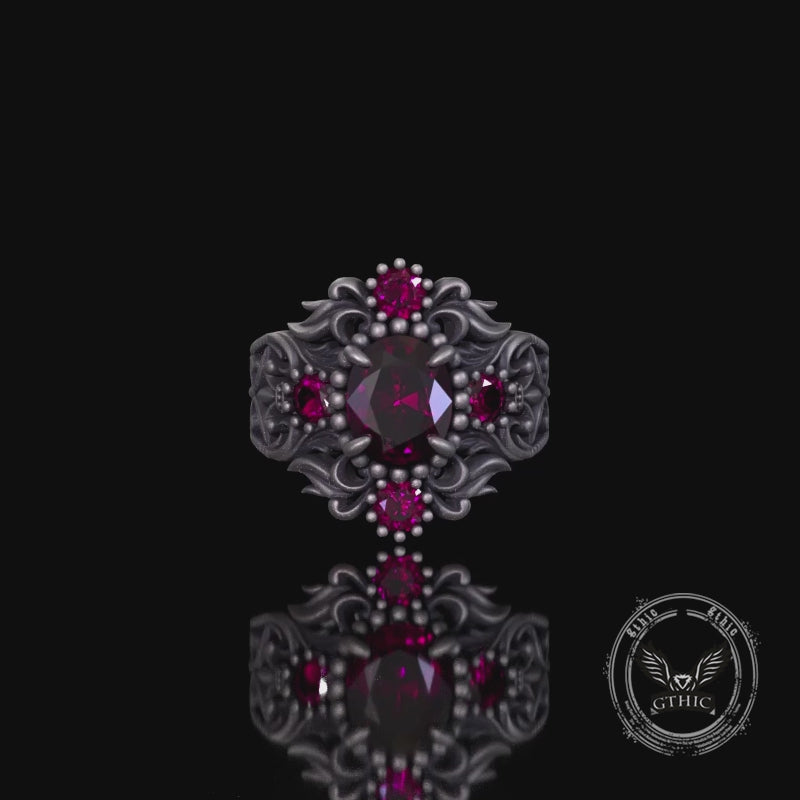 Vintage Gem-Set Hollow Sterling Silver Gothic Ring