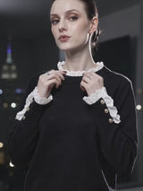 Vintage Patchwork Lace Trim Crewneck Knit Sweater