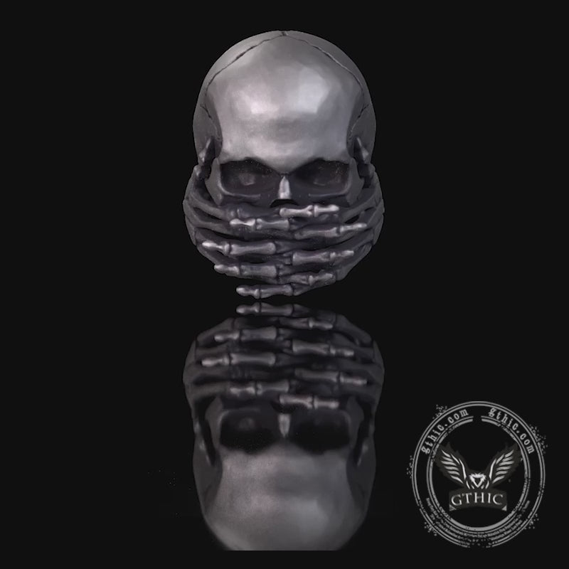 Cover Mouth Skull Sterling Silver Gothic Ring