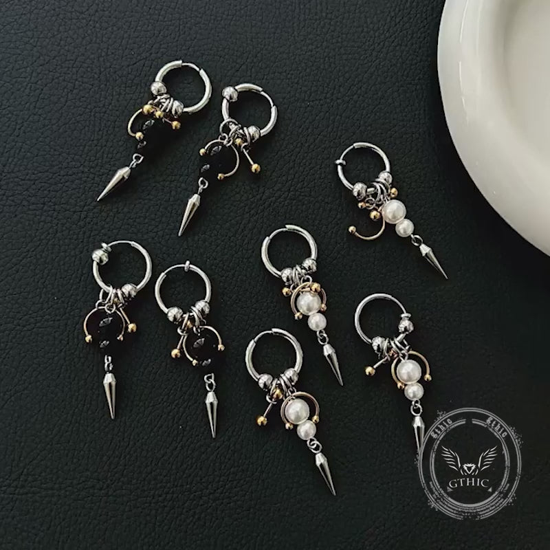 Punk Studded Cone Double Ring Stainless Steel Earrings