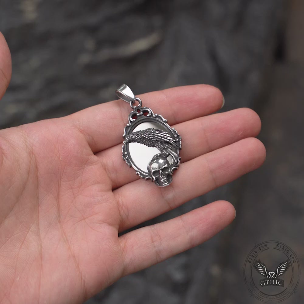 Skull And Raven Stainless Steel Pendant