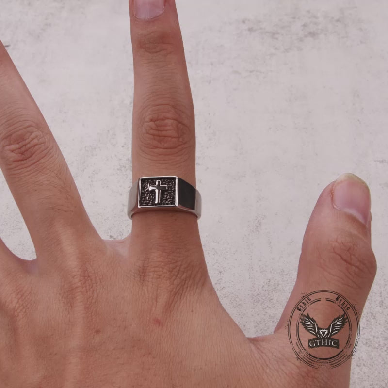 Simple Cross Square Seal Stainless Steel Ring