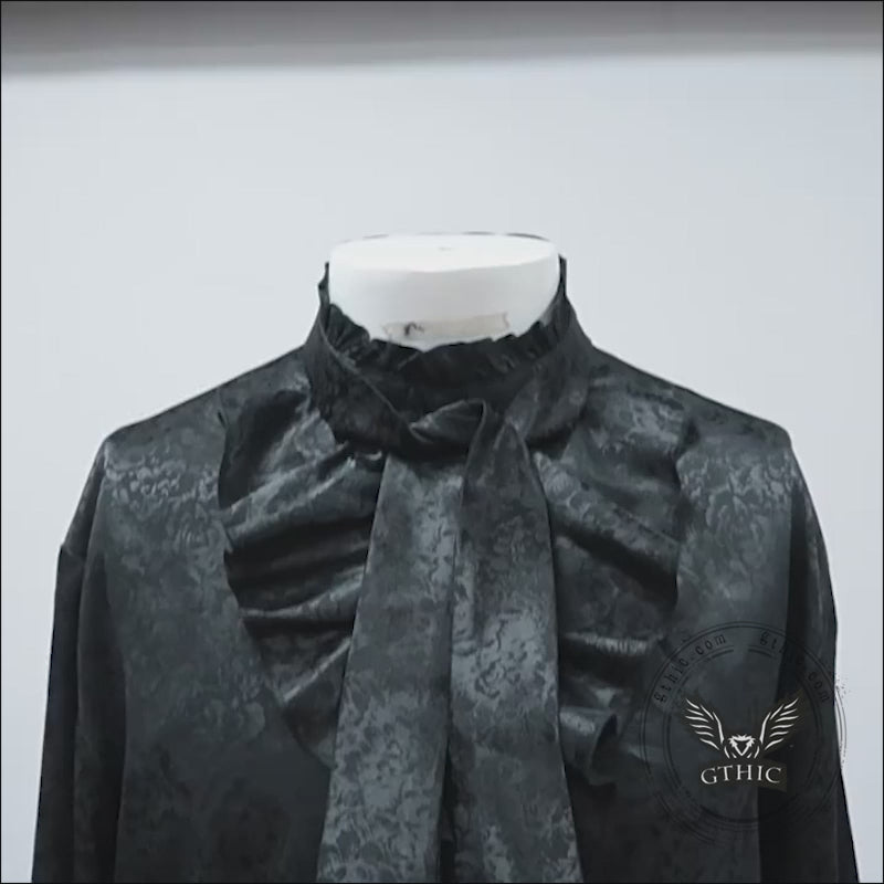 Camisa de hombre medieval negra de poliéster jacquard