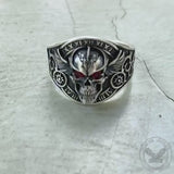 Winged Skull Sterling Silver Ruby Biker Ring