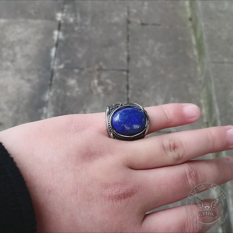 Lapis Lazuli Archangel Michael Stainless Steel Gemstone Ring