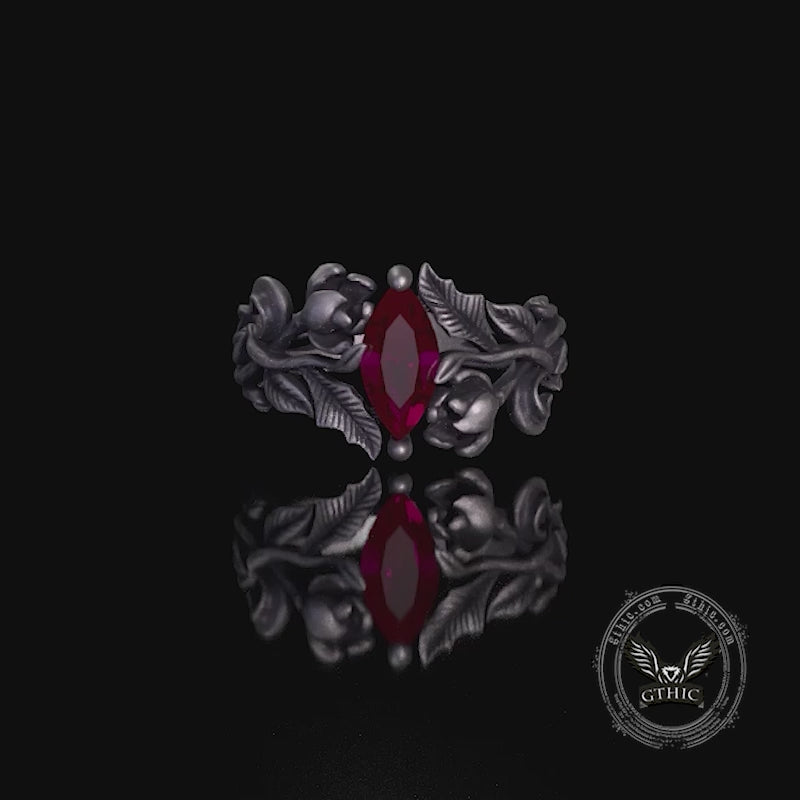 Night Rose Gemstone Sterling Silver Ring
