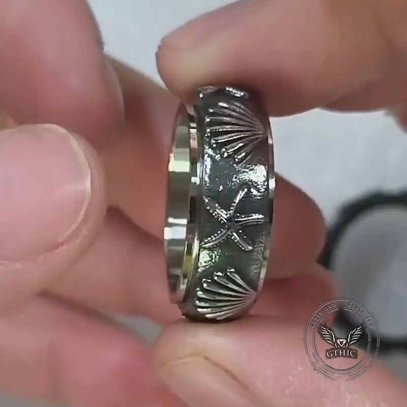 Vintage Shell Starfish Stainless Steel Spinner Ring
