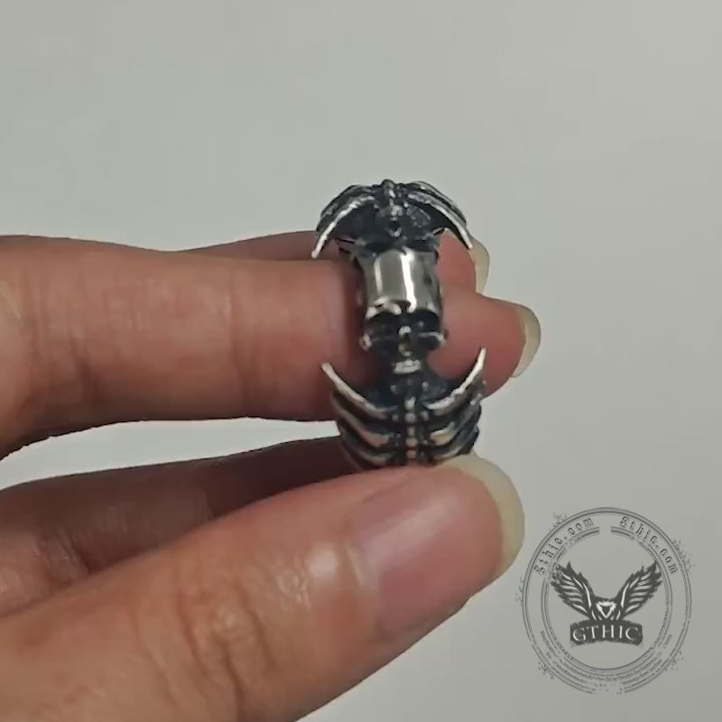 Gothic Skull Head Spine Sterling Silver Ring