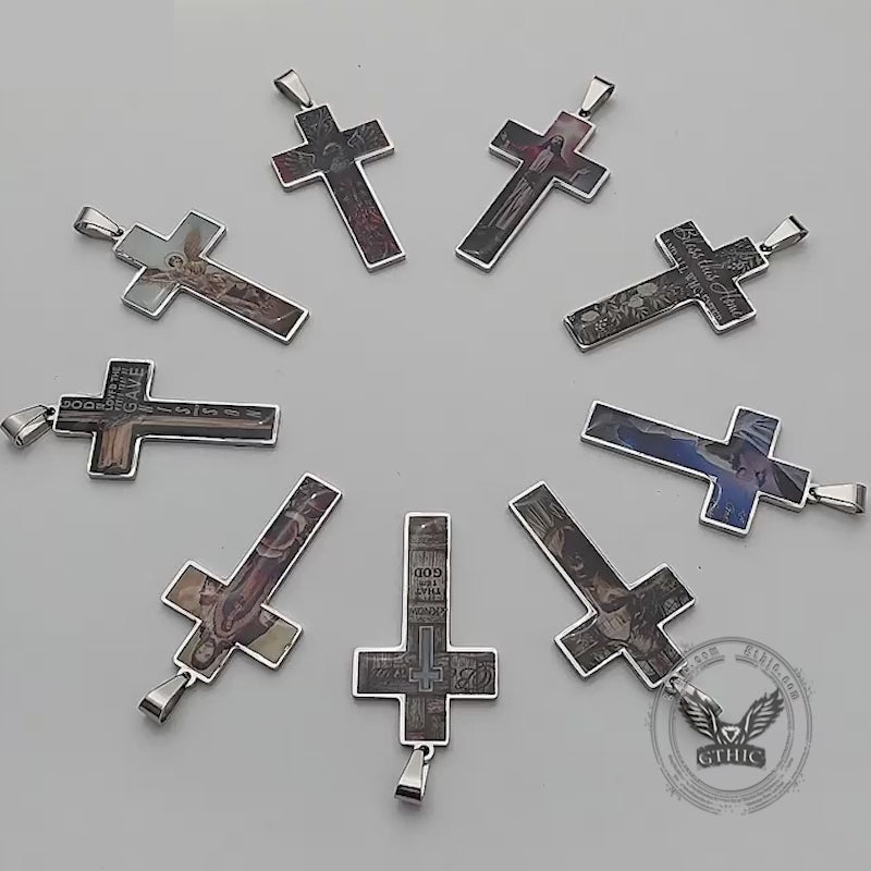 Vintage Painted Jesus Cross Stainless Steel Pendant