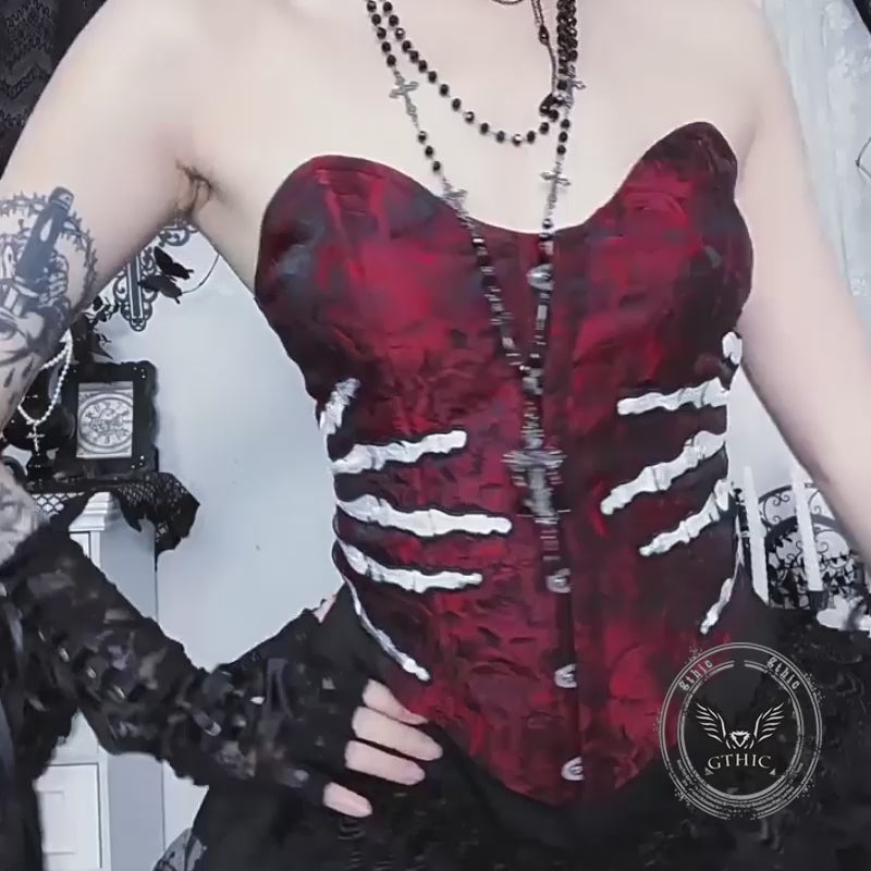 Retro Jacquard Gothic Skeleton Hand Embroidered Tube Top