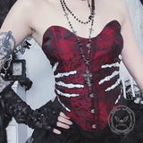 Retro Jacquard Gothic Skeleton Hand Embroidered Tube Top