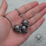 Dark Three Skull Head Stainless Steel Gothic Necklace