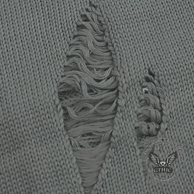 Street Graffiti Print Ripped Crew Neck Knit Sweatshirt