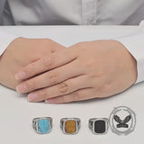 Vintage Engraved Pattern Gem Stainless Steel Ring