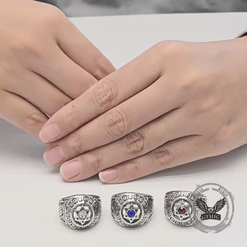 Fashion Gem Hexagonal Stainless Steel David's Star Ring