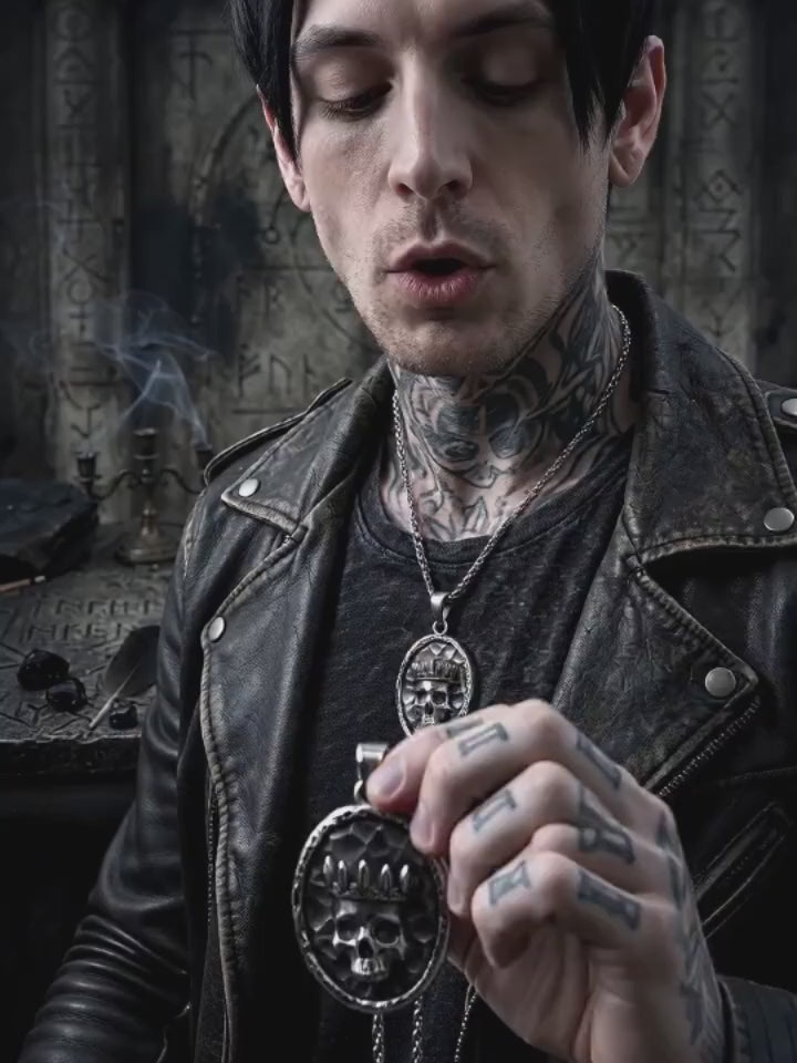 Gothic Crown Skull Stainless Steel Oval Pendant