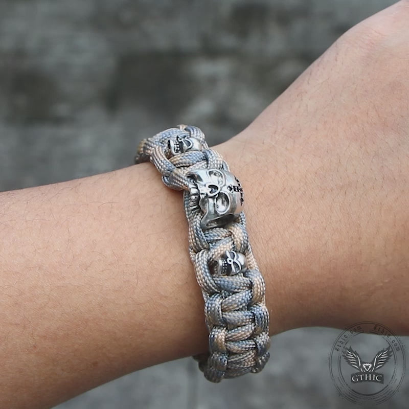 Woven Alloy Skull Paracord Bracelet