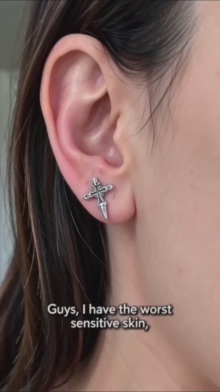 Punk Cross Sword Stainless Steel Earrings