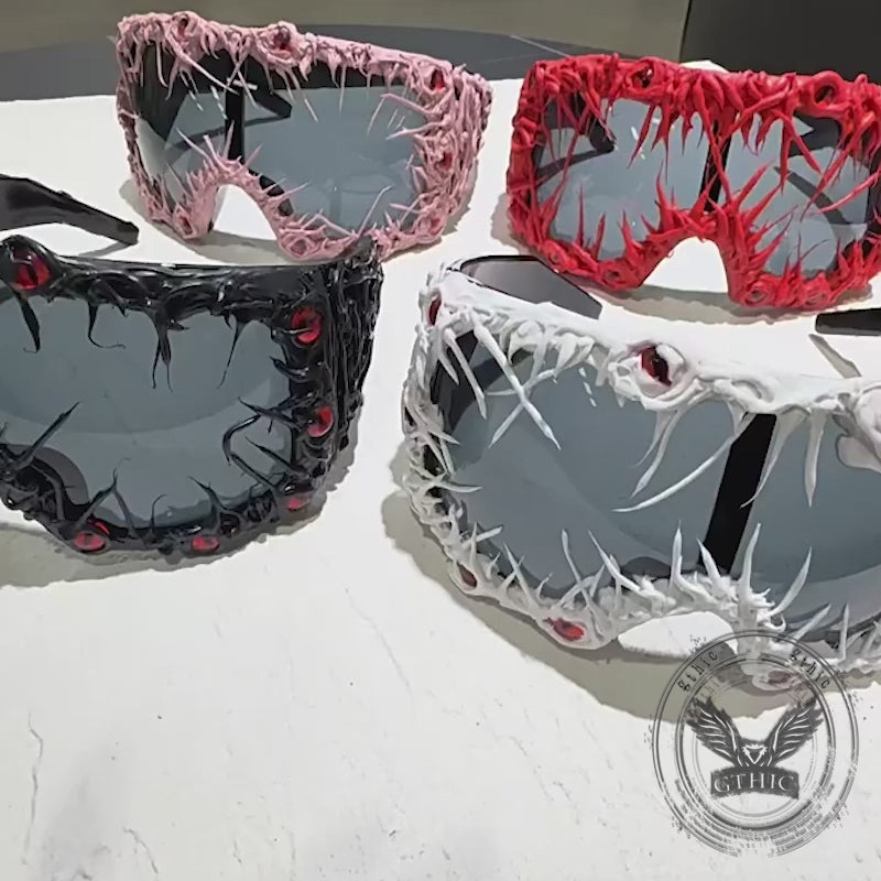 Dark Gothic Black Python Drip Glue Square PC Sunglasses