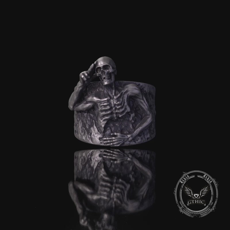 Vintage Half Skull Salute Sterling Silver Ring