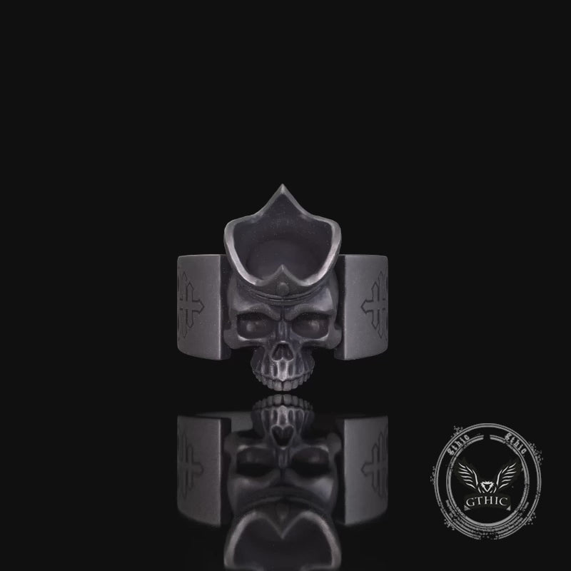 Gothic Crown Skull Leviathan Cross Sterling Silver Ring