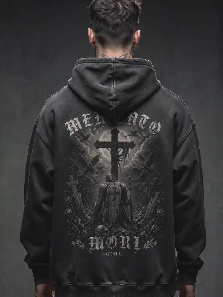 Memento Mori Knight Cross Vintage Washed Hoodie
