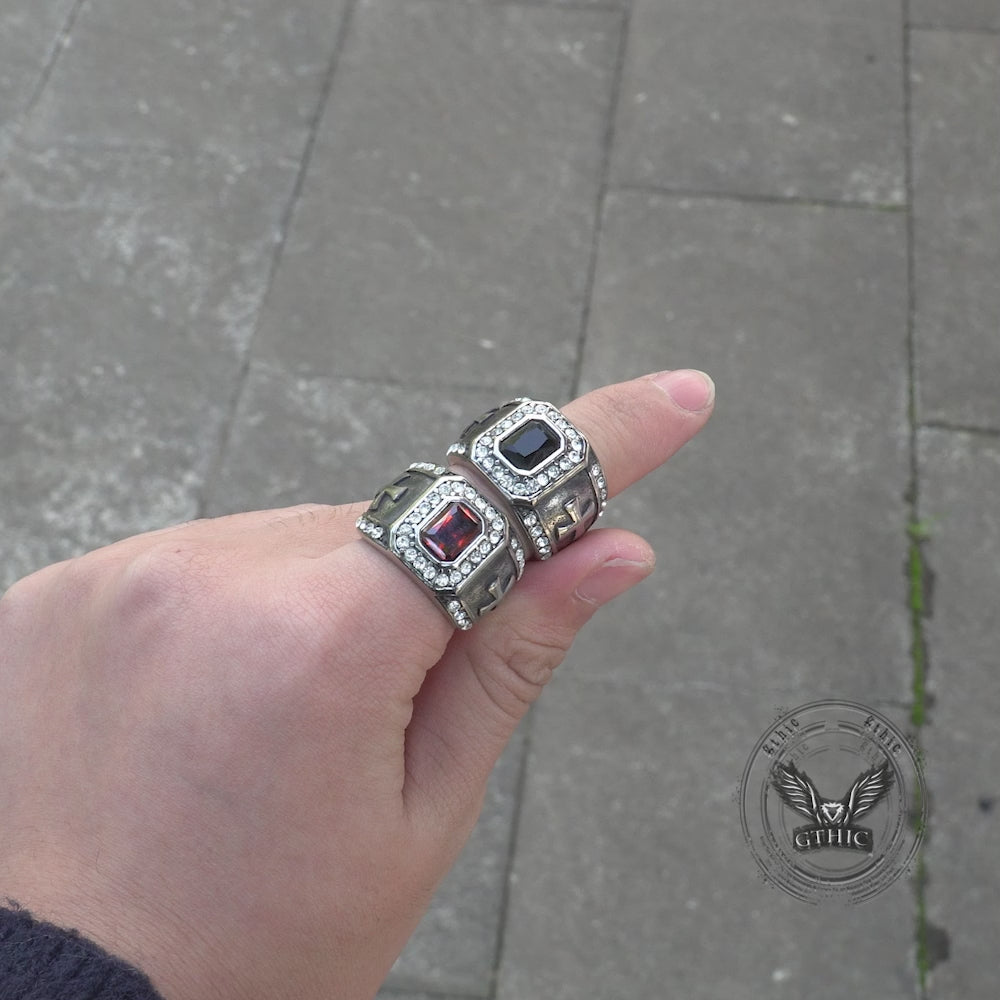 Vintage Gemstone Cross Stainless Steel Ring