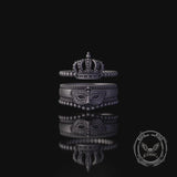 Gothic Masquerade Mask Crown Sterling Silver Ring Set