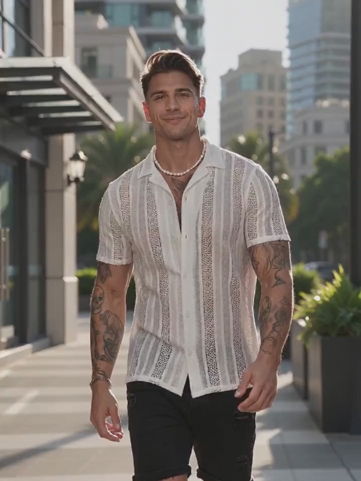 Street Casual Hollow Out Knit Short Sleeve Shirt