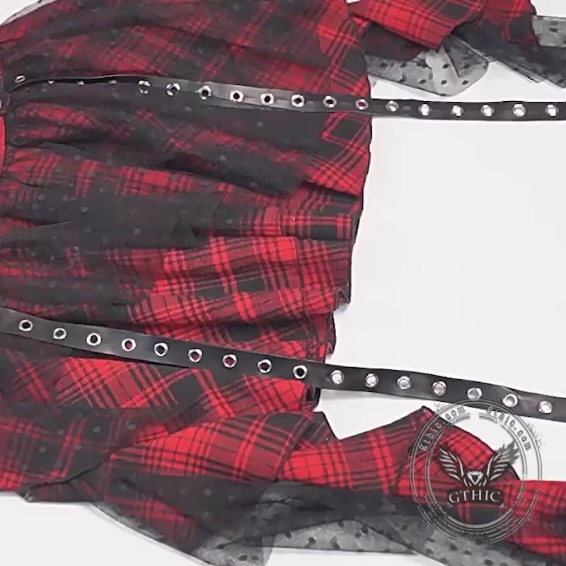 Dark-Style Black Plaid Polka Dot Mesh Irregular Tulle Skirt