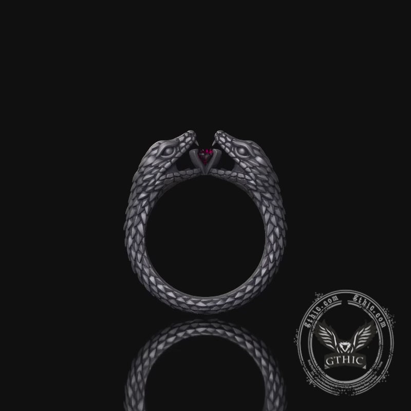 Vintage Two-Headed Snake Zircon Sterling Silver Ring