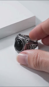 Vintage Black Gemstone Stainless Steel Versatile Ring