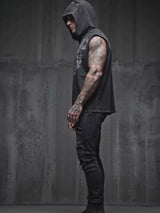 Punk Y2K Cross Wings Print Sleeveless Hoodie