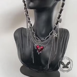 Dark Gothic Cross Heart Tassel Alloy Choker Necklace