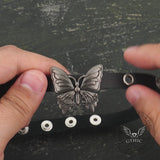 Gargantilla de cuero de aleación con diseño de mariposa negra