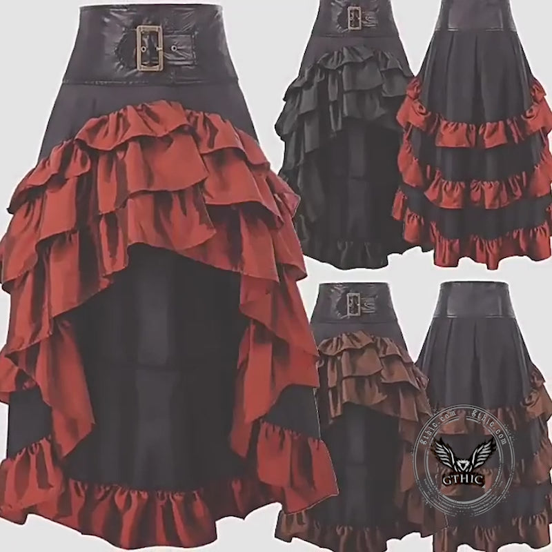 Gothic Style Irregular Ruffled Pirate Maxi Skirt